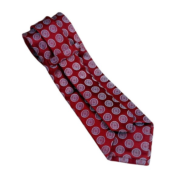 NWT Ike Behar Mens Red Silk Periwinkle Circle Patterned Necktie Tie Made in USA - Picture 6 of 7